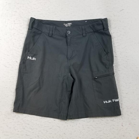 Huk Fishing Shorts Mens XL Gray Performance Quick Dry Stretch Cargo Zip Pockets - Picture 1 of 15